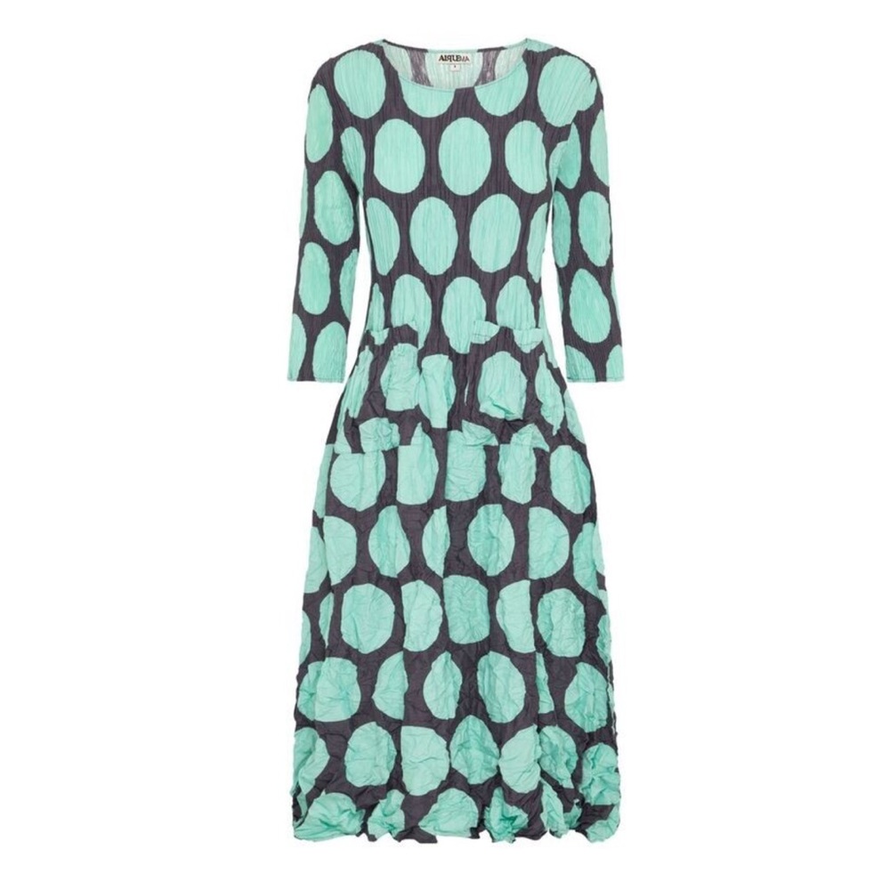 Alquema 3/4 Sleeve Smash Pocket Midi Dress Pianeta Aqua/Gray Dot size 2 (10-14)